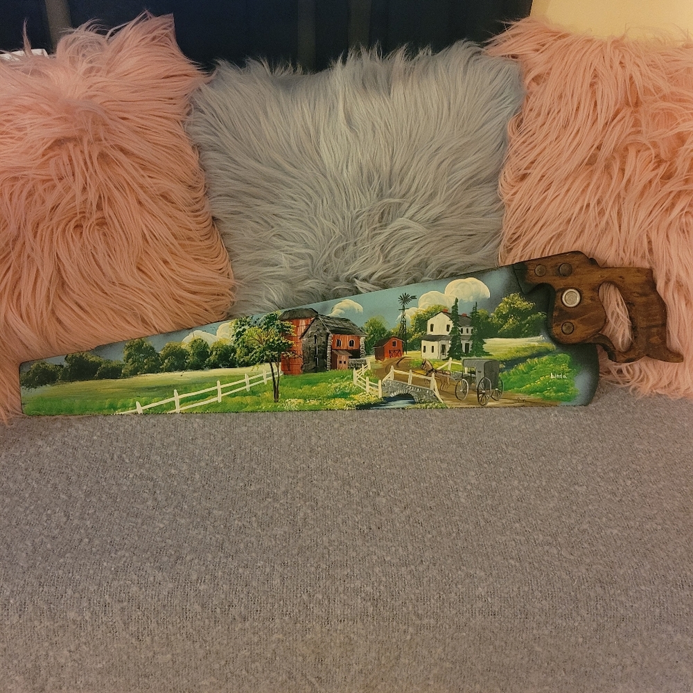 Vintage Hand Painted Hand Saw Country Scenery